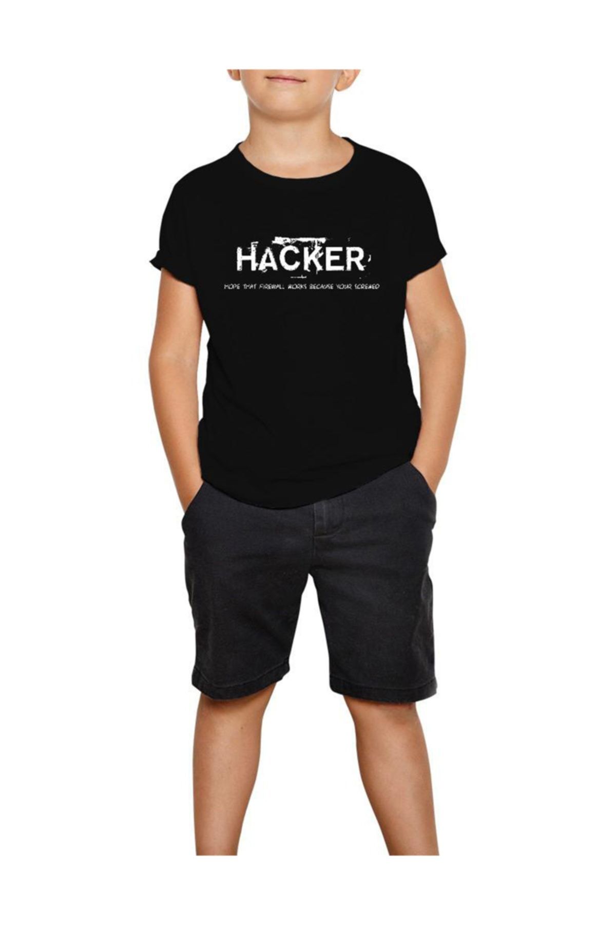 Z zepplin Hacker Firewall Siyah Çocuk Tişört