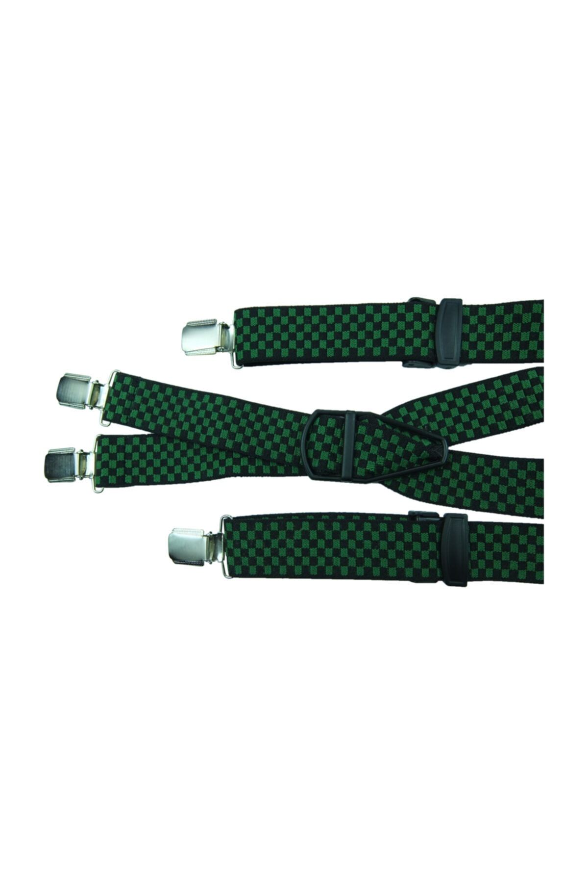 KemerSepeti Yeşil Siyah Kareli 4 Klipsli Pantolon Askısı