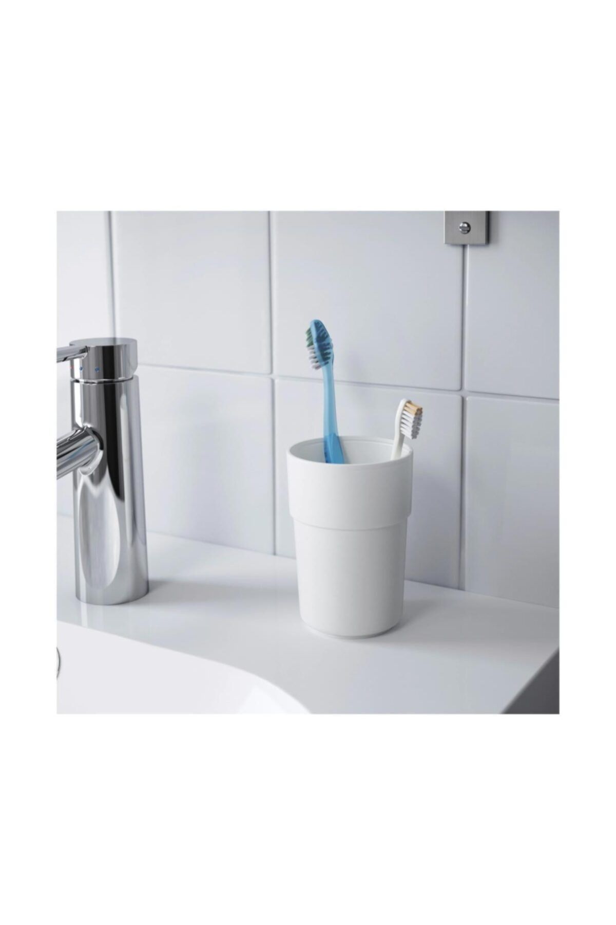 BARBUN Enudden Beyaz Plastik Diş Fırçalık Banyo Bardağı