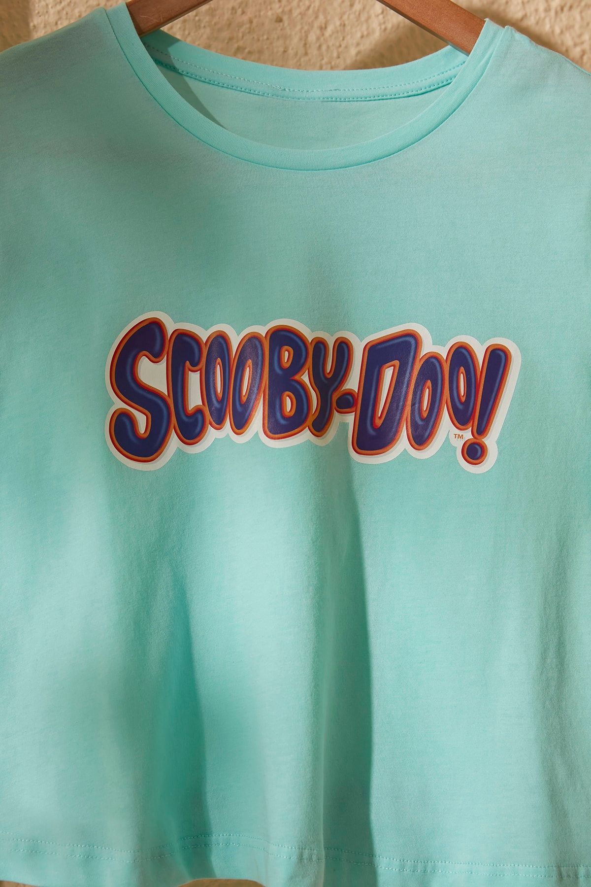 TRENDYOLMİLLA Mint Lisanslı Scooby Doo Baskılı Crop Örme T-shirt TWOSS20TS0390