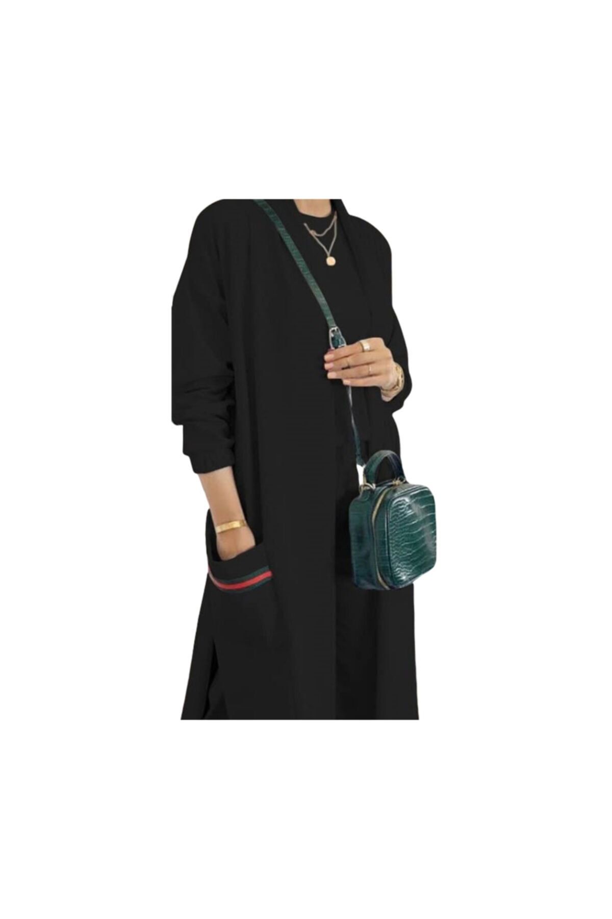 Ladonna Libera Asia Şeritli Ayrobin Kumaş 3'lü Set Siyah