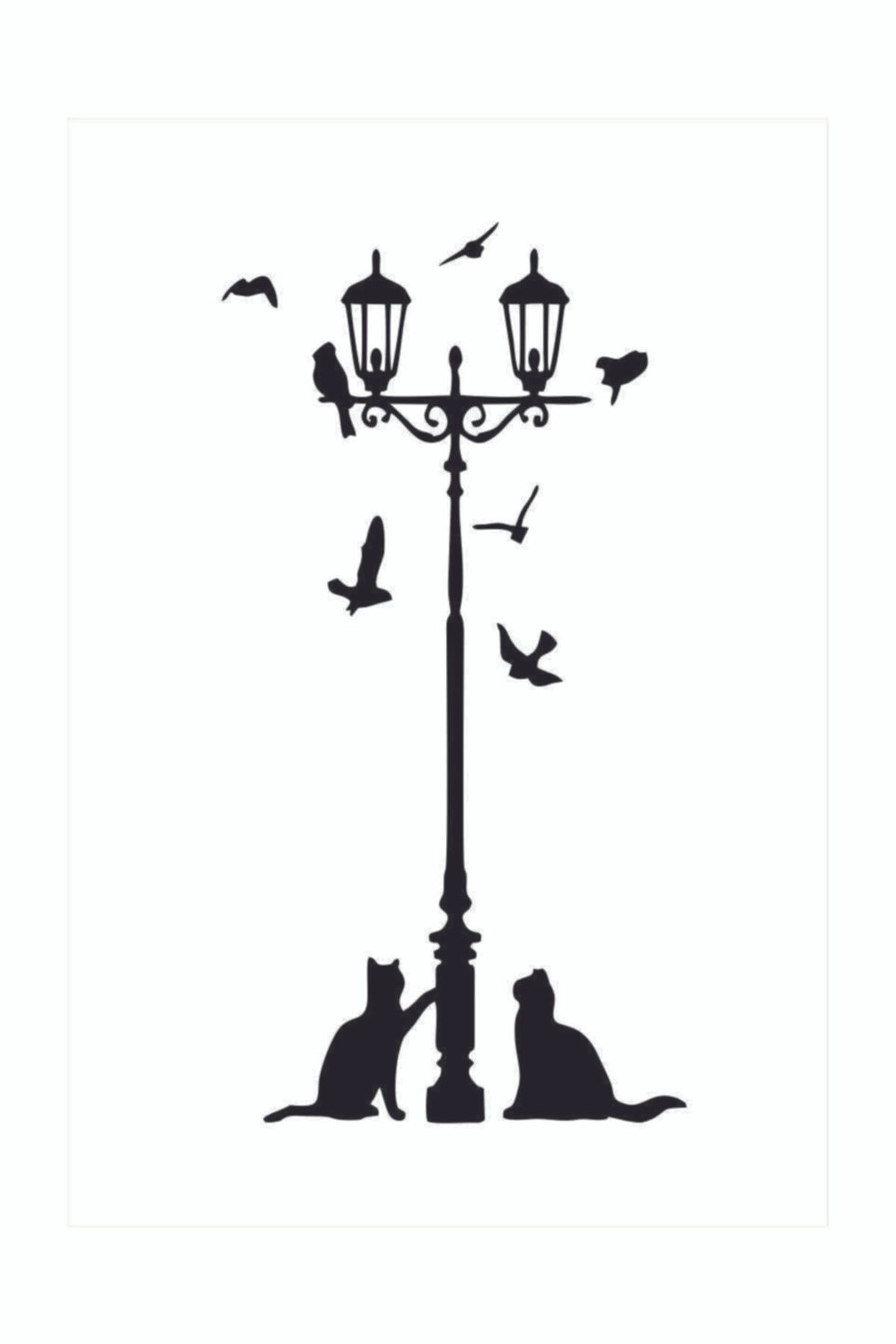 Genel Markalar Sokak Lambası Sticker. Kuşlar, Kedi,oda Sticker. Ev Yaşam, 115 X 60 cm