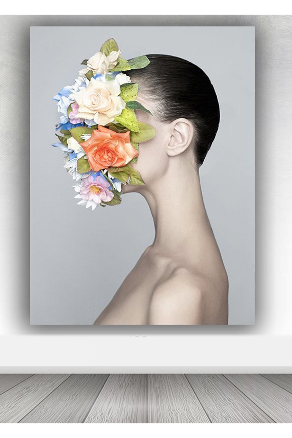 Shop365 Çiçek Yüzlü Kız Dev Kanvas Tablo 100x140 Cm Sb-11558