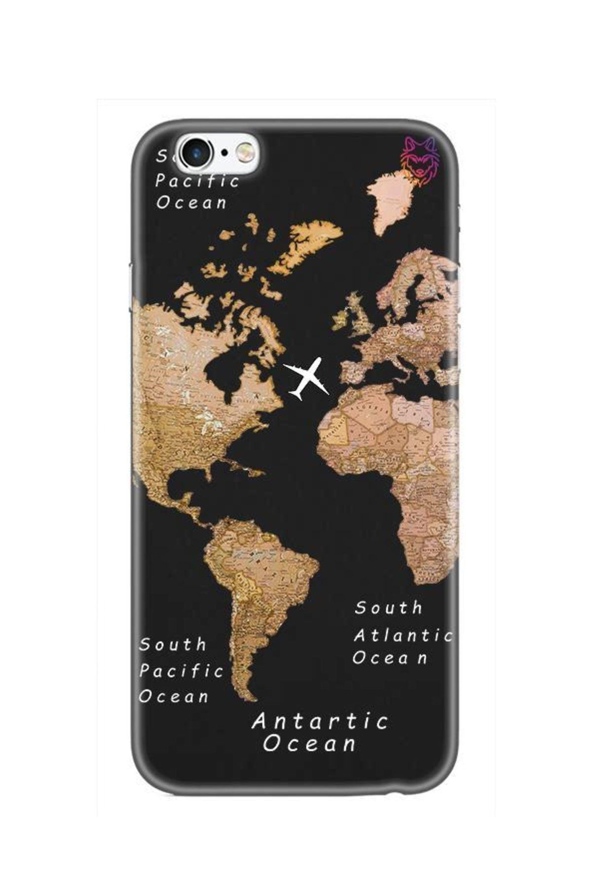 Wolf Dizayn iPhone 6s Plus  Siyah Silikon Kılıf -Old Map