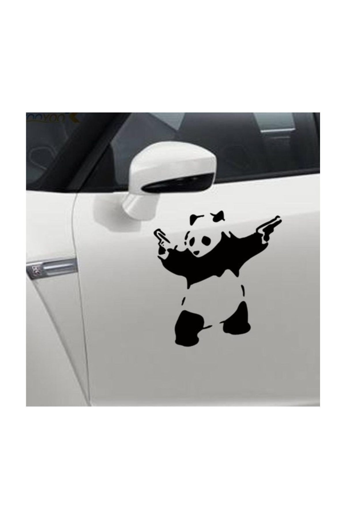 Sticker Sepetim Silahlı Panda Dekoratif Çok Amaçlı Oto Sticker Siyah