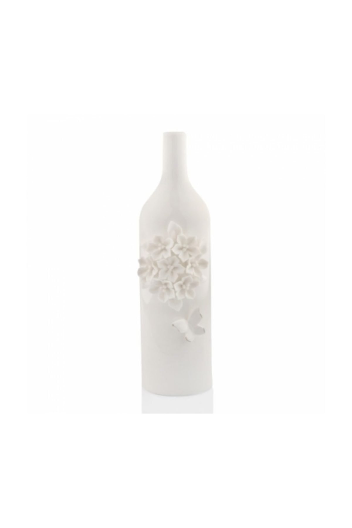 White & Beige Vazo Çiçek Motifli Şişe 30 Cm