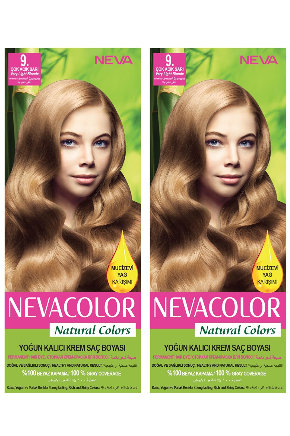 Neva Color 2’li Natural Colors 9. Çok Açık Sarı - Kalıcı Krem Saç Boyası Seti 8681655541788