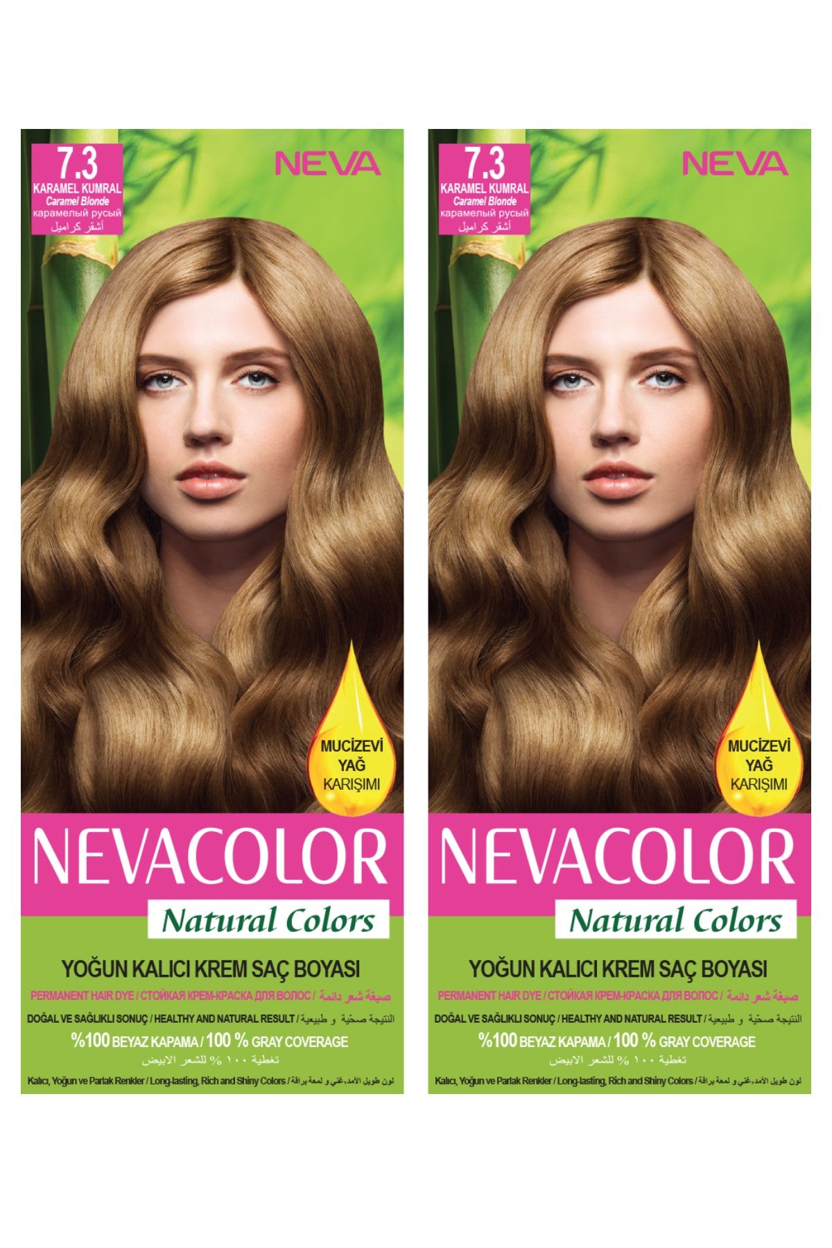Neva Color 2’li Natural Colors 7.3 Karamel Kumral - Kalıcı Krem Saç Boyası Seti