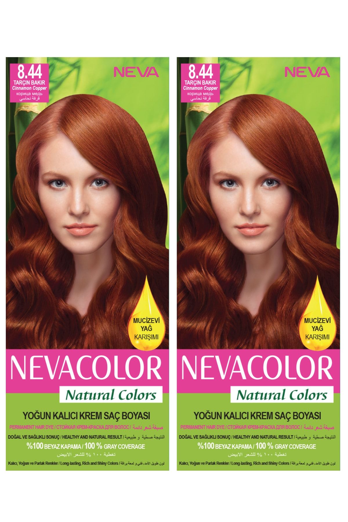 Neva Color 2’li Natural Colors 8.44 Tarçın Bakır - Kalıcı Krem Saç Boyası Seti