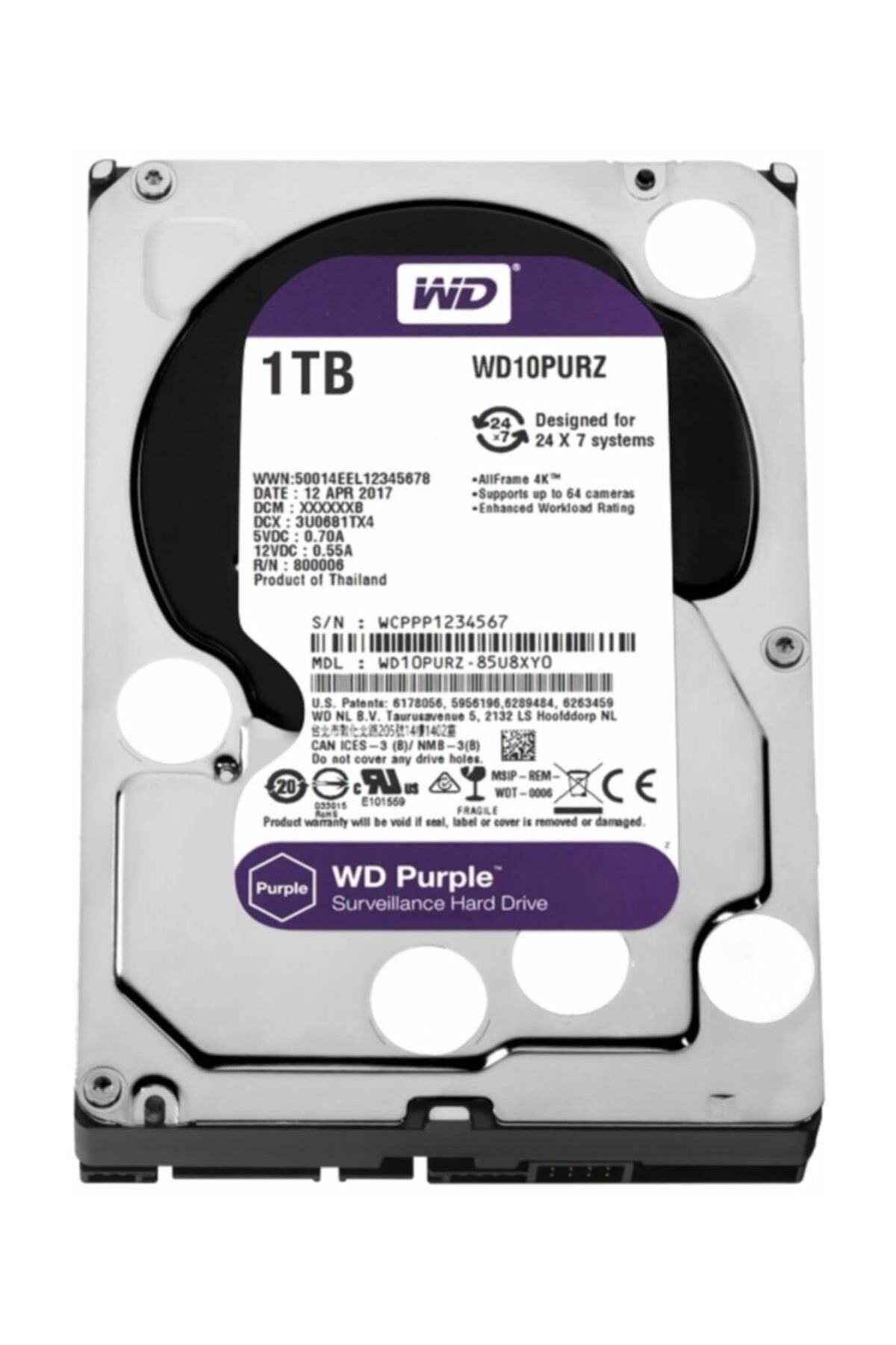 WD Purple 3.5 1TB 7200Rpm 64Mb Sata 3 6Gb/s 7/24 WD10PURZ