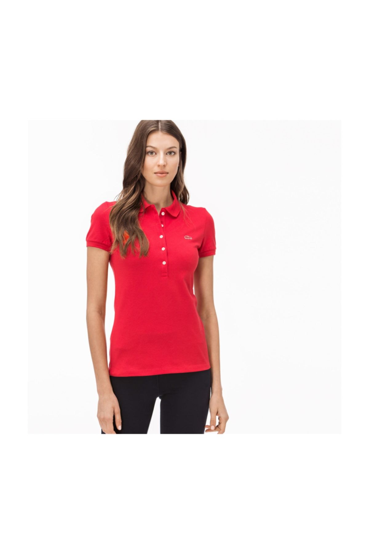 Lacoste Kadın Kırmızı Slim Fit Polo Yaka T-Shirt PF7845
