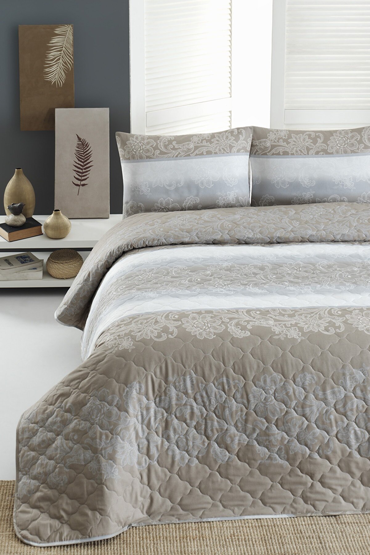 Enlora Home 100 Doğal Pamuk Kapitoneli Yatak Örtüsü Seti