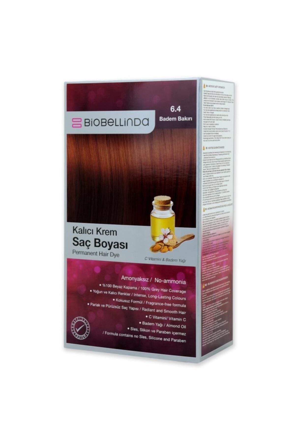 BioBellinda Amonyaksız Ve Kokusuz Kalıcı Krem Saç Boyası - 6.4 Badem Bakırı