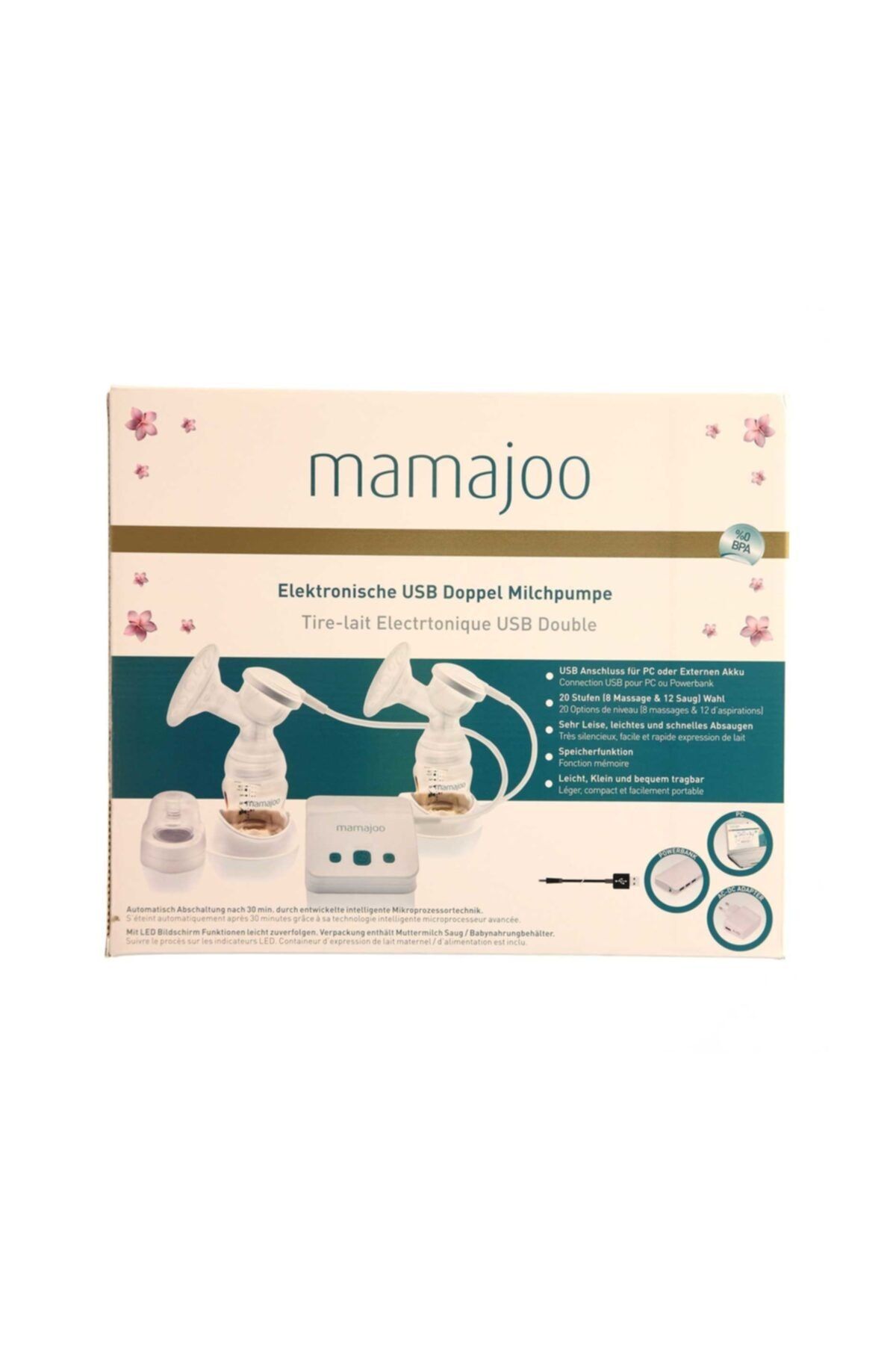 Mamajoo Elektronik Usb Bağlantılı Çiftli Göğüs Pompası, 20 Kademe, Sessiz, Kolay Ve Hızlı Süt Sağımı