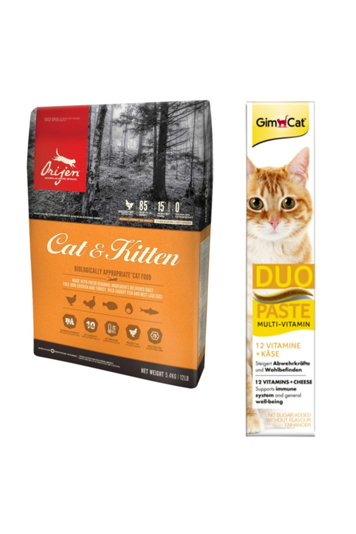 Orijen Cat&Kitten Yetişkin&Yavru Kedi Maması 1,8 kg + Gimcat Duo Paste Peynirli Multi Vitamin 50 gr