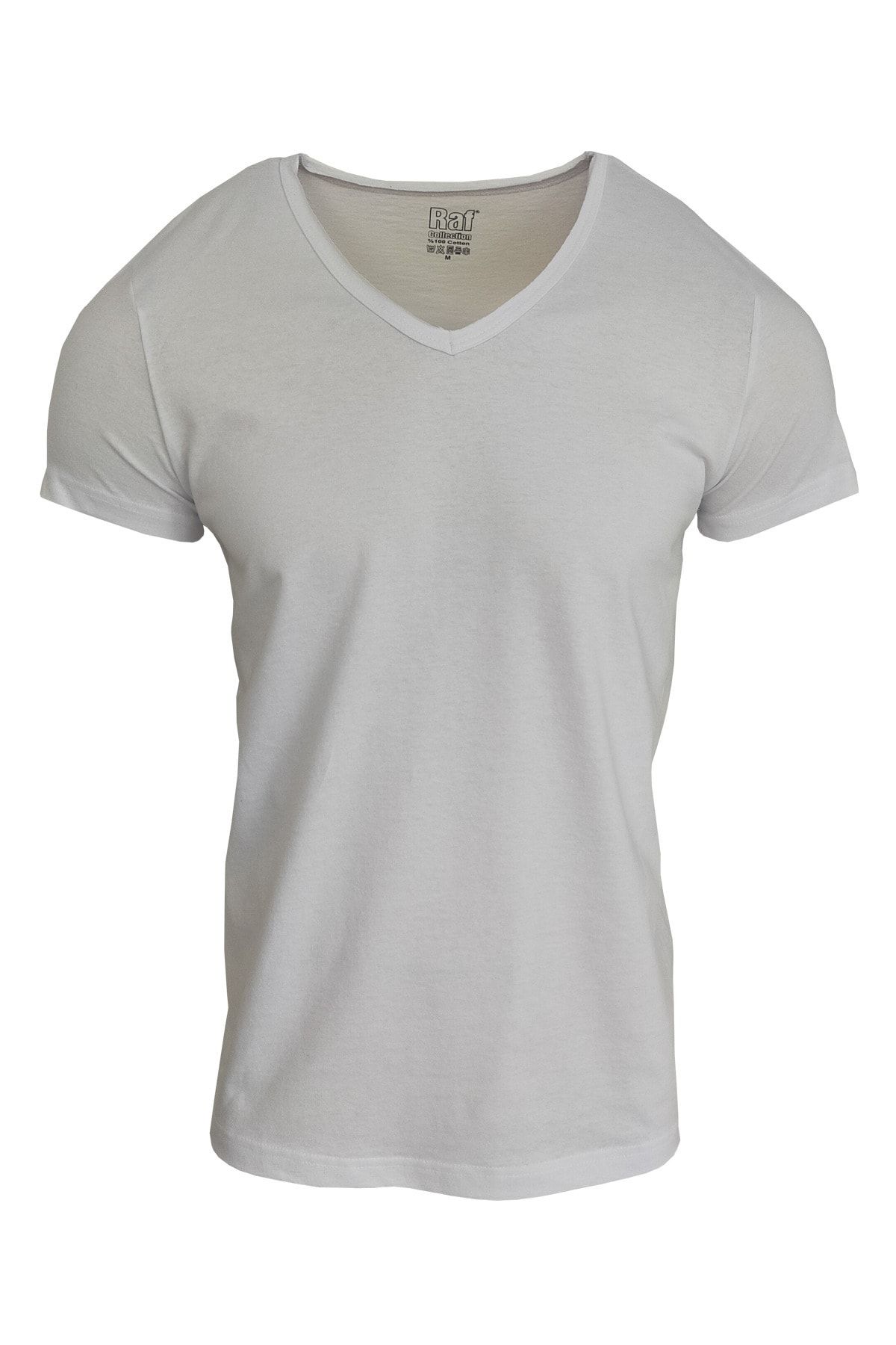 Raf Coll Unisex Basic V Yaka Beyaz T-shirt
