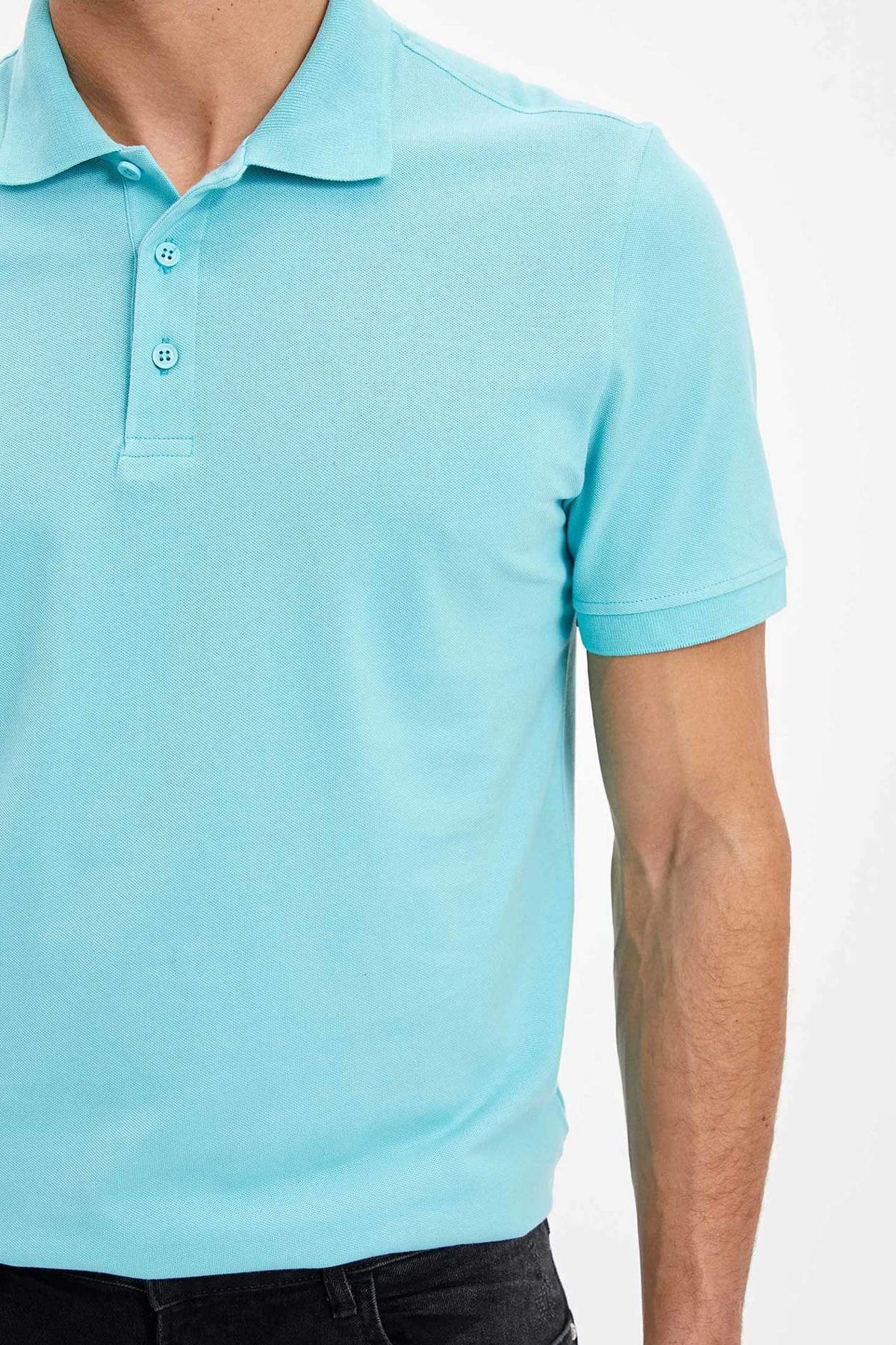 Defacto Regular Fit Polo Yaka Basic Kısa Kollu Mavi Tişört