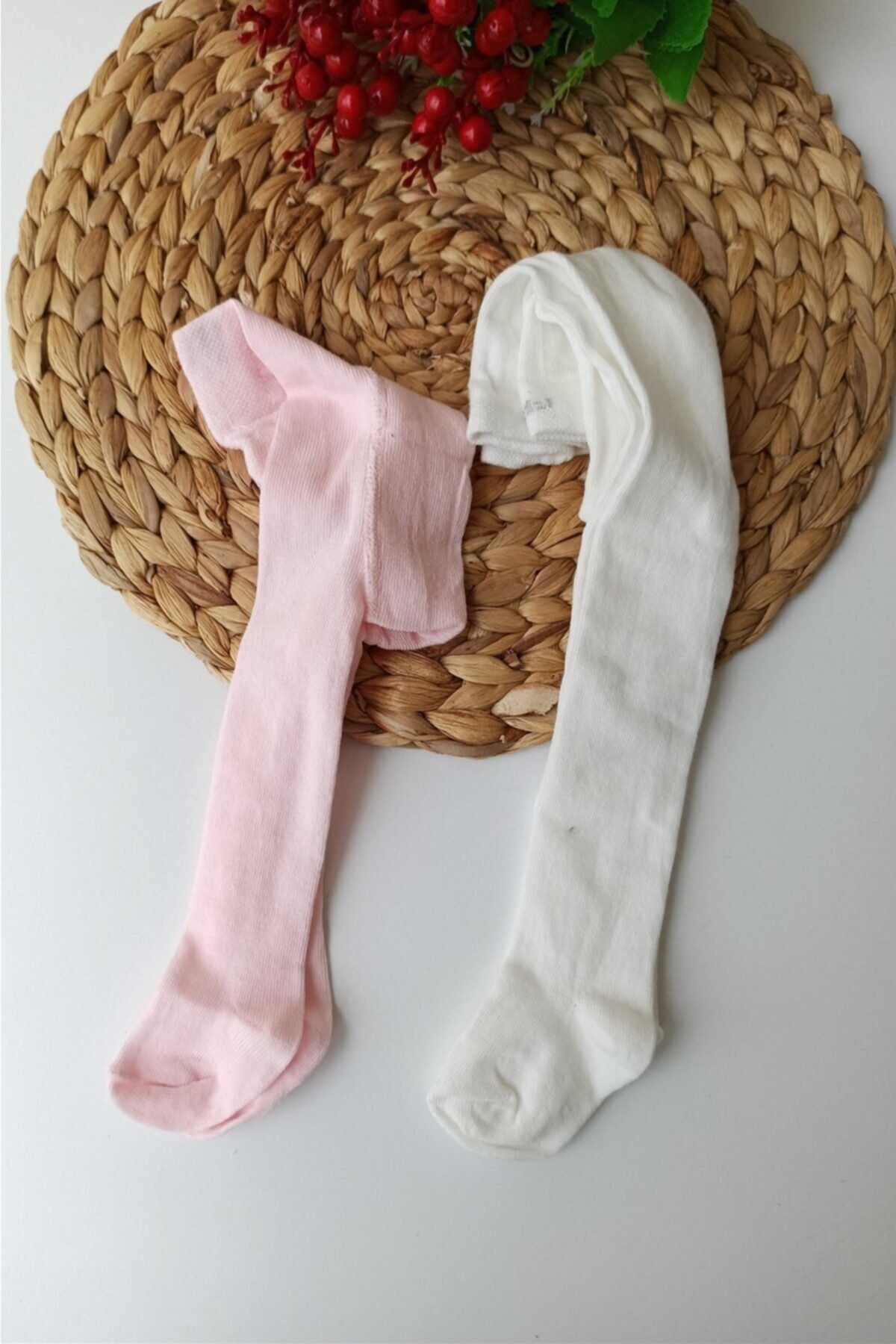 ALİSS Kız Çocuk Pembe Beyaz Fındık Külotlu Çorap  2 Adet