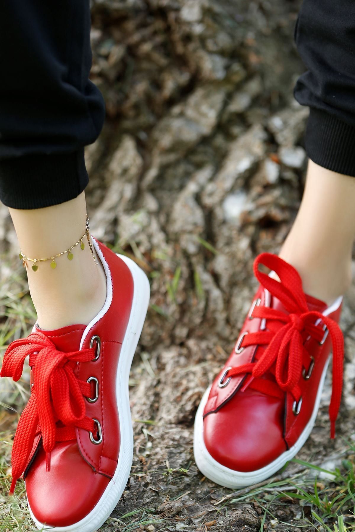 Haydigiy Kadın Kırmızı Kalın Ipli Spor Ayakkabı
