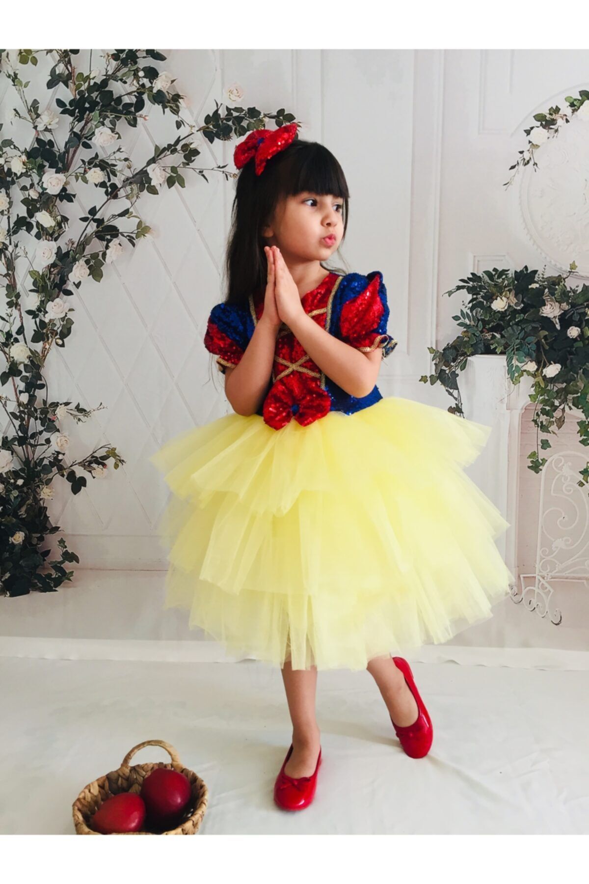 Mixie Kız Çocuk Sarı Pamuk Prenses Özelgün Doğum Günü Abiye Elbise