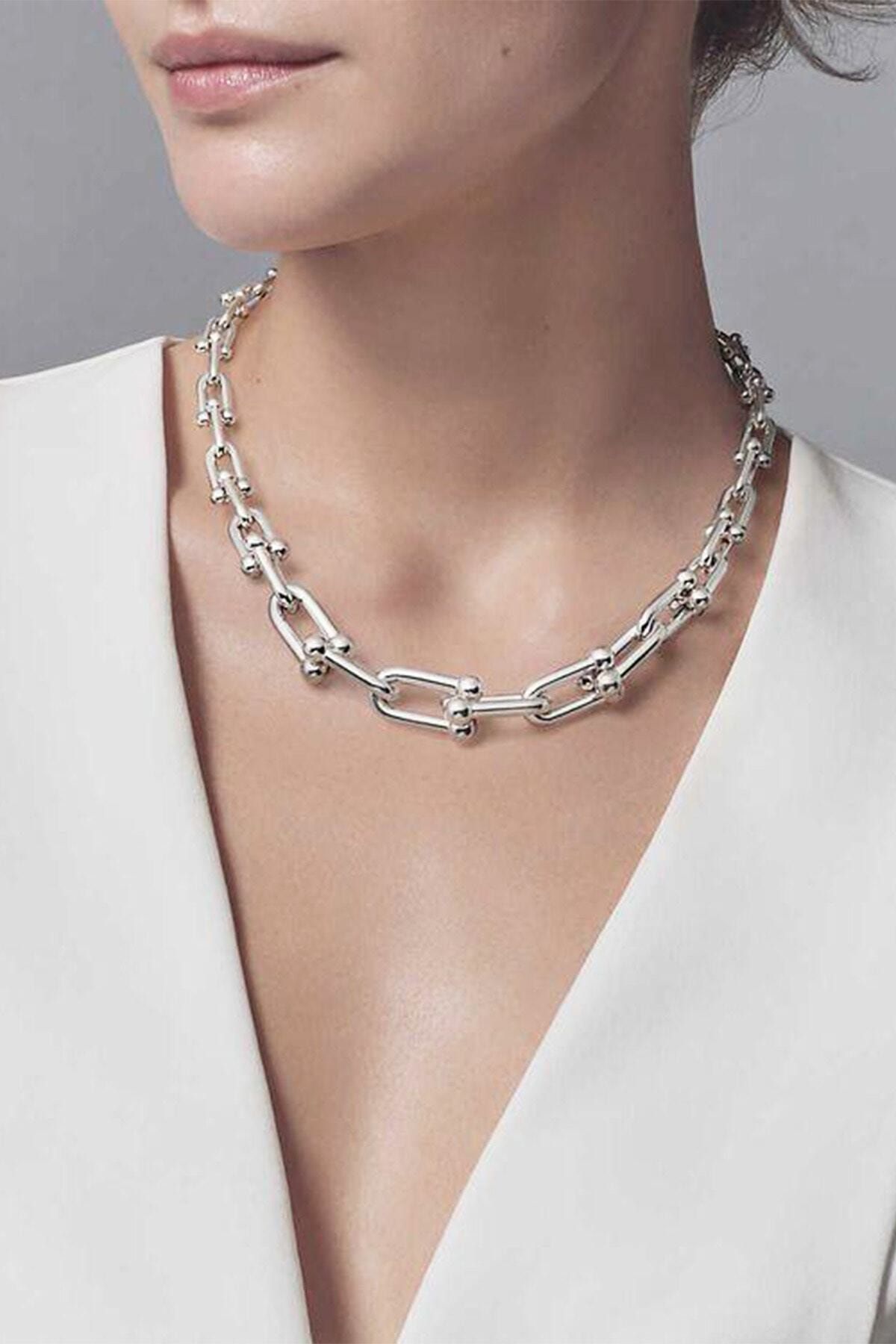 X-Lady Accessories Kadın Gümüş Renk Kaplama Lüx Model Kalın Zincir Kolye