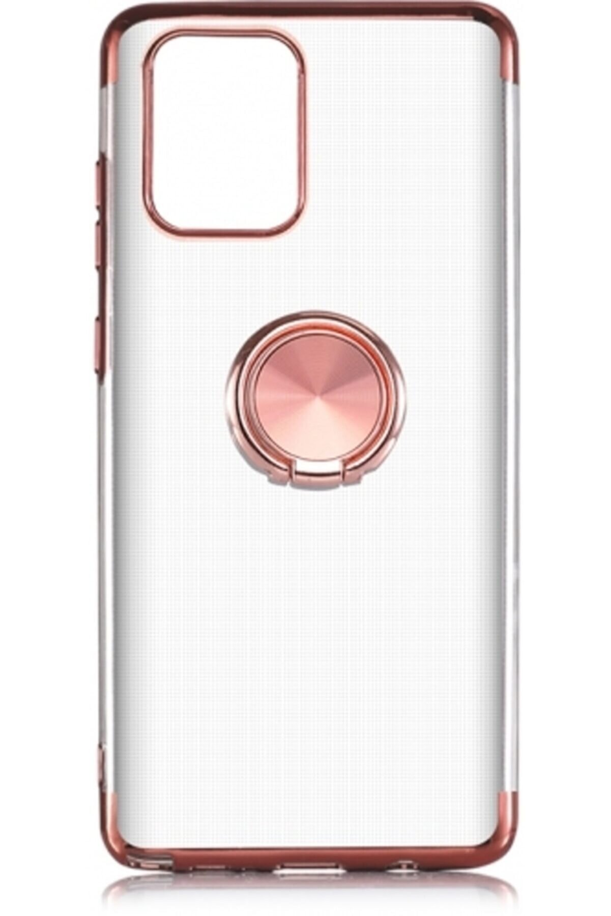 Kilifplus Samsung Galaxy Note 10 Lite Kılıf Renkli Yüzüklü Standlı Şeffaf Esnek Silikon - Rose Gold
