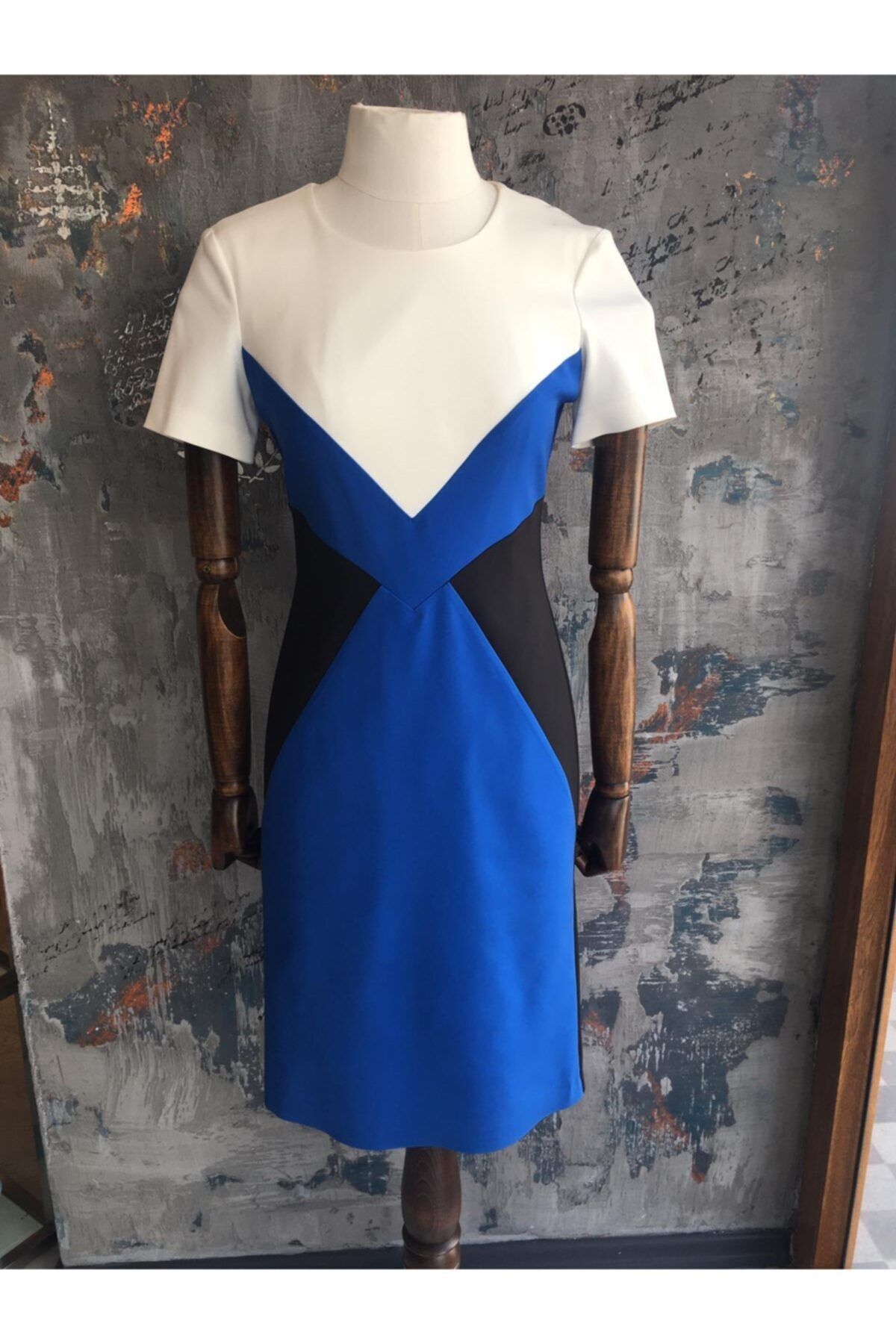 Perspective Kadın Mavi Geometrik Desen Kısa Abiye Elbise
