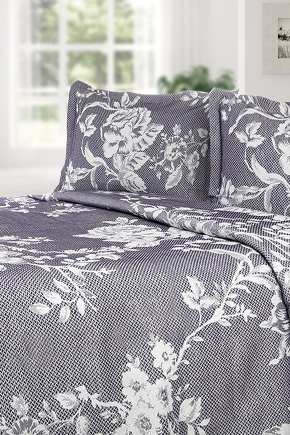 English Home Ruby Rose Jakarlı Tek Kişilik Yatak Örtüsü Takımı 150x230 Cm Koyu Mor