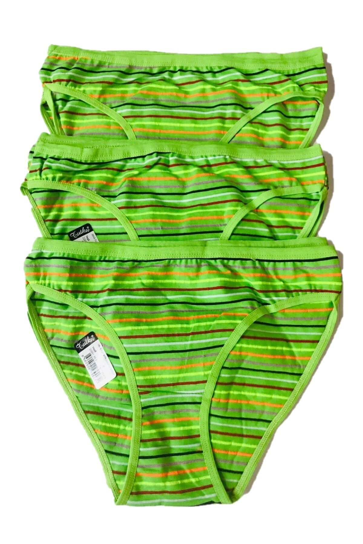 Tutku Kadın  Yeşil 3'lü Paket Çizgili Bikini Tkd643