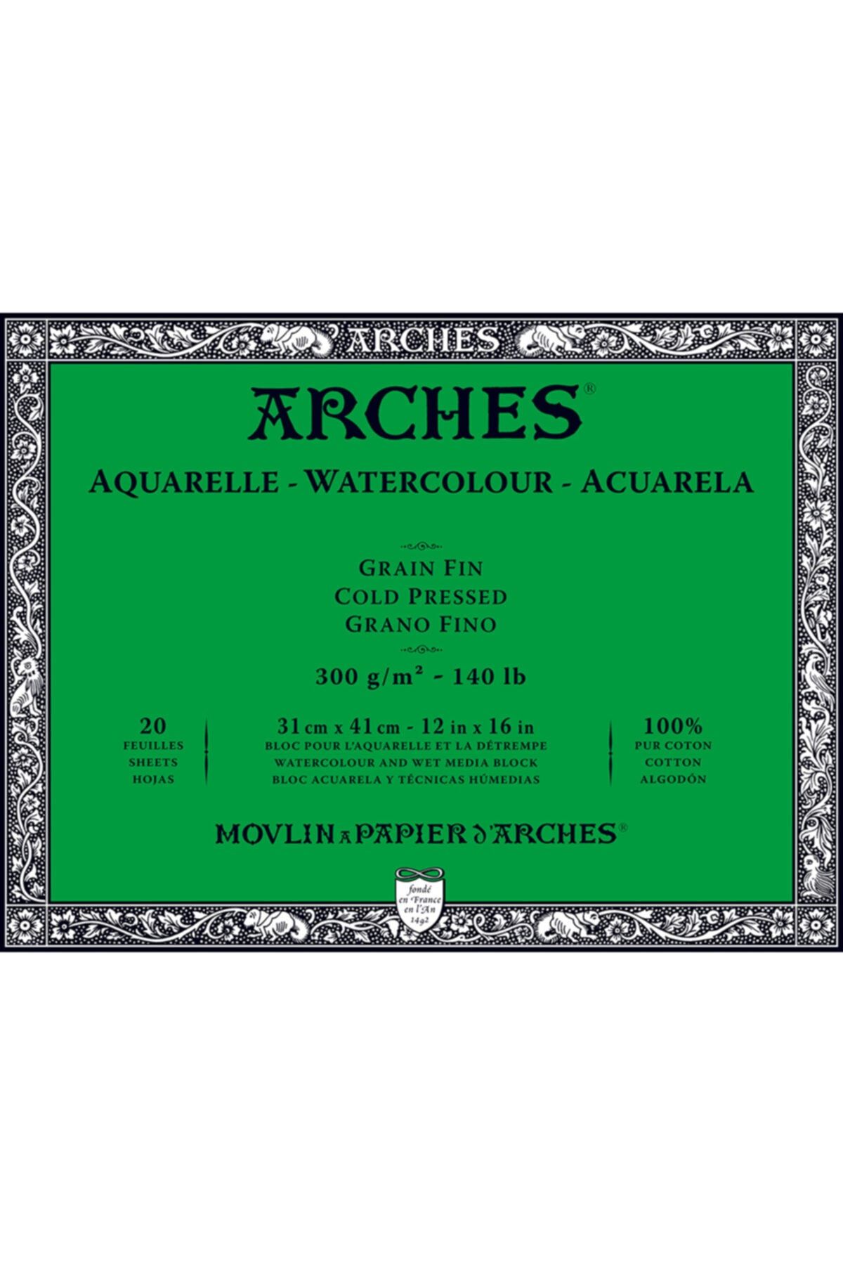 Arches Suluboya Defteri Blok Soğuk Baskı - Orta Doku 300 Gr. 31x41 Cm. 20 Yaprak