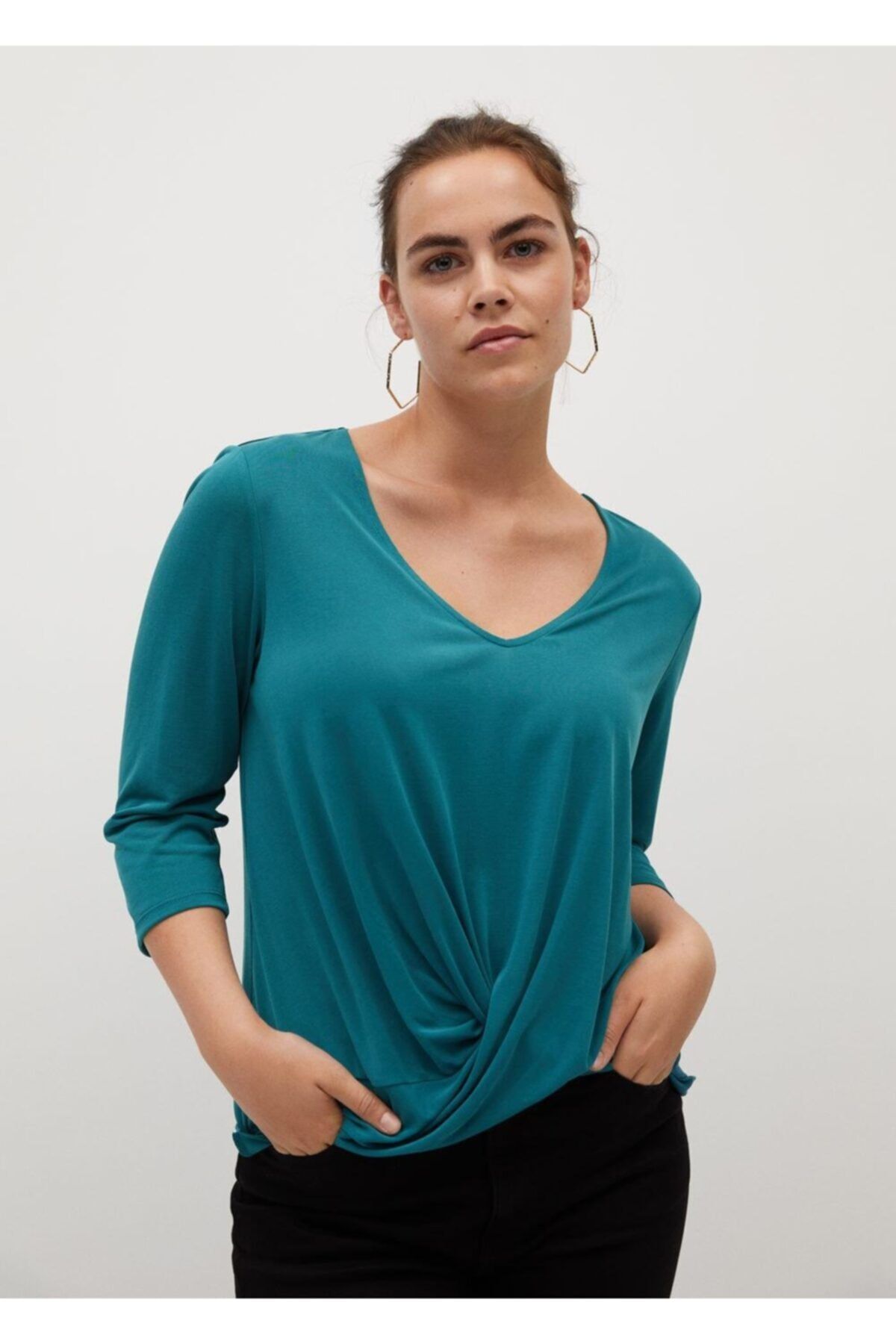 Violeta by MANGO Kadın Yeşil Düğümlü Modal Bluz