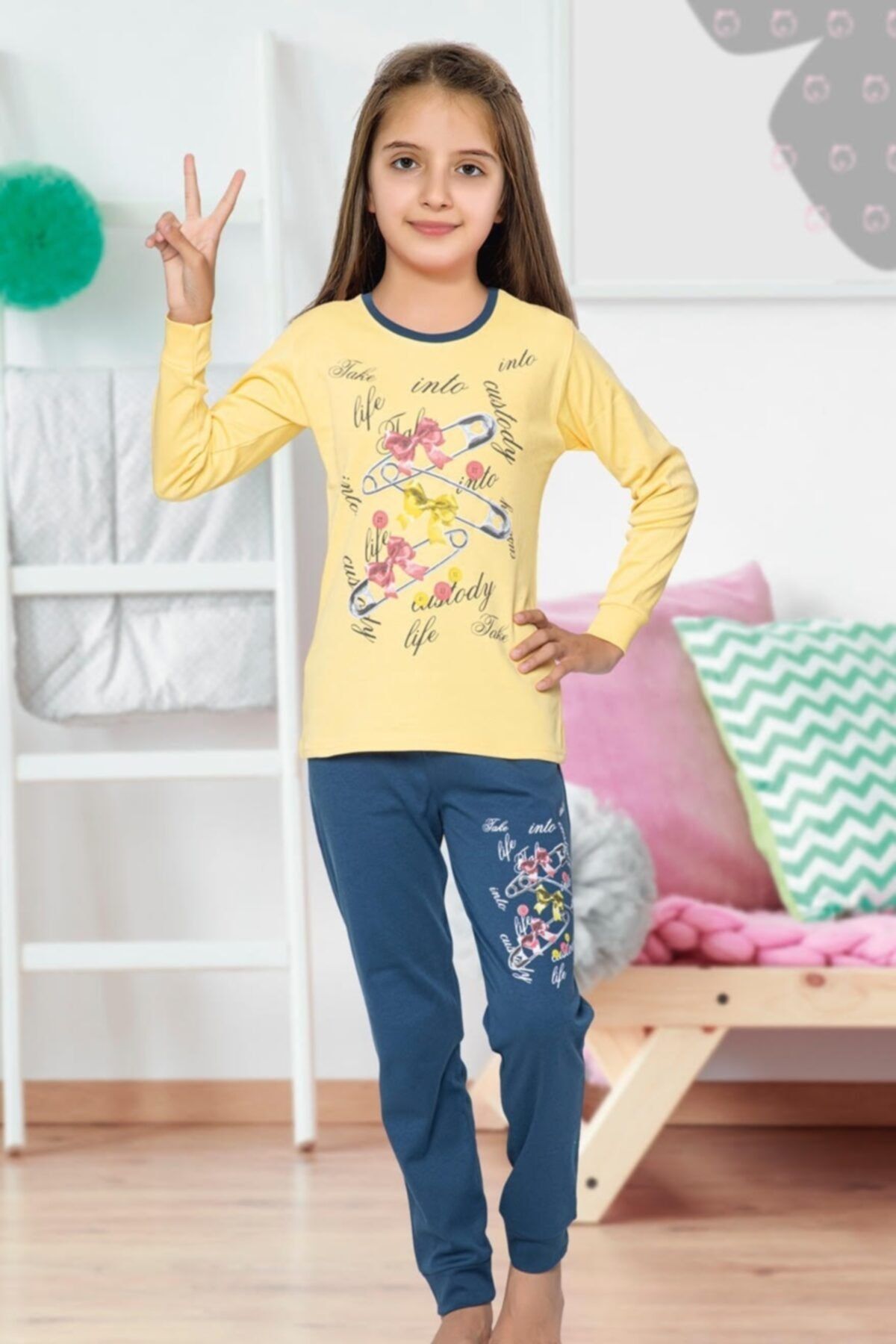 Tarık Uzun Kollu Kız Genç Pijama 1440 Sarı