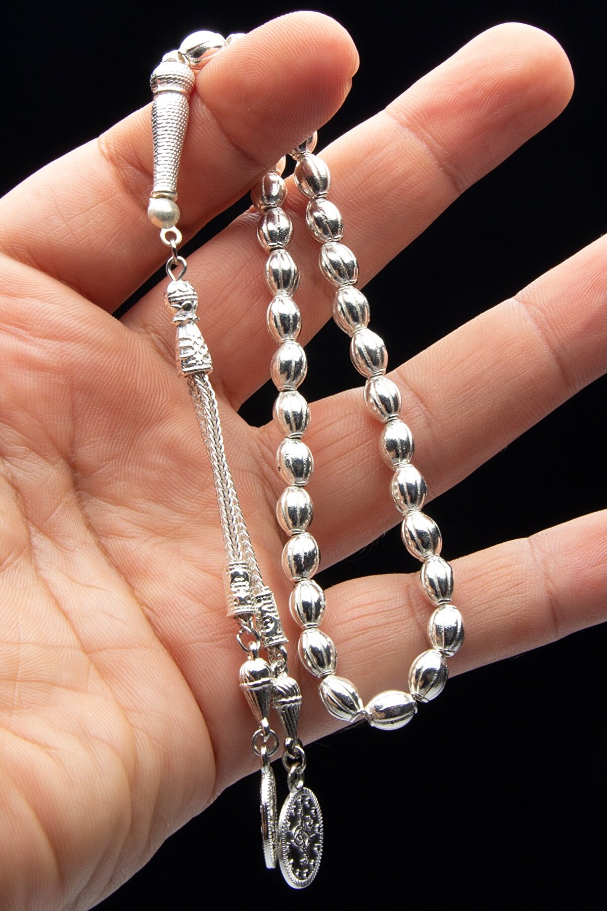 OTTOTESBİH Erkek Hediyelik Arpa Kesim Bilek Boy Metal Tesbih - Gümüş Tesbihler