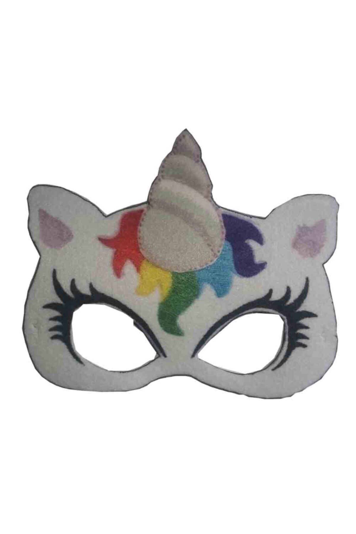 Gökmen Tekstil Unisex Çoçuk Beyaz Unicorn Desenli Keçe Boynuzlu Maske