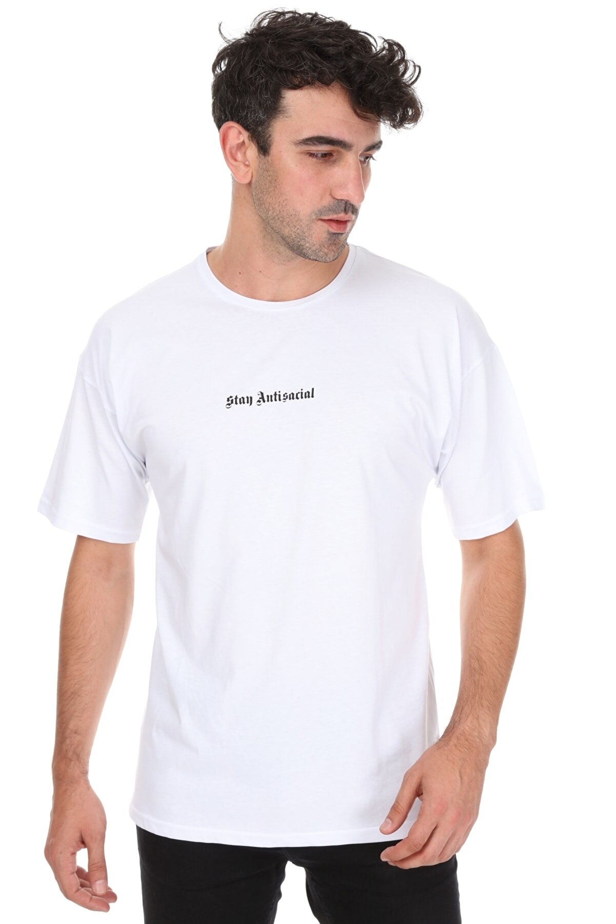 Millionaire Unisex  Beyaz Stay Antisocial Oversize T-shirt