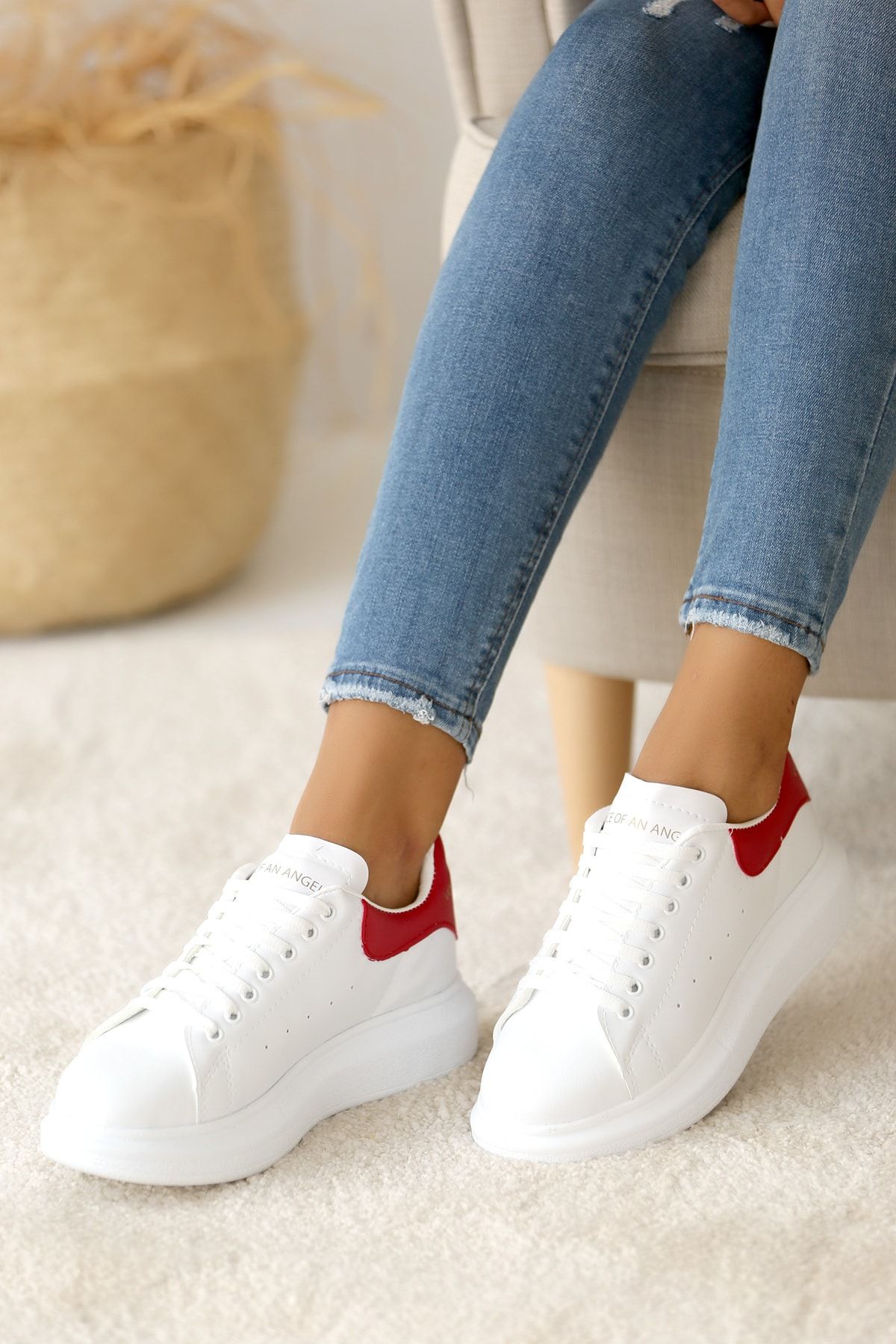 Pembe Potin Kadın Beyaz Kırmızı Ayakkabı