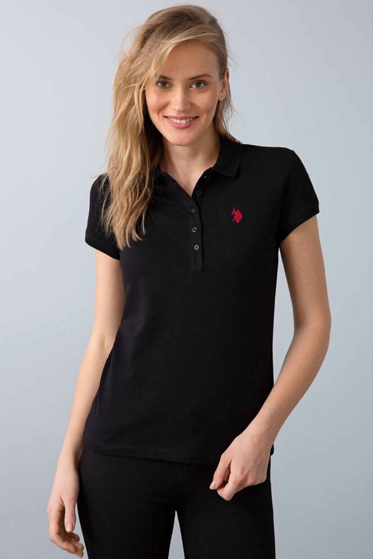 US Polo Assn Kadın Siyah Polo Yaka T-shirt