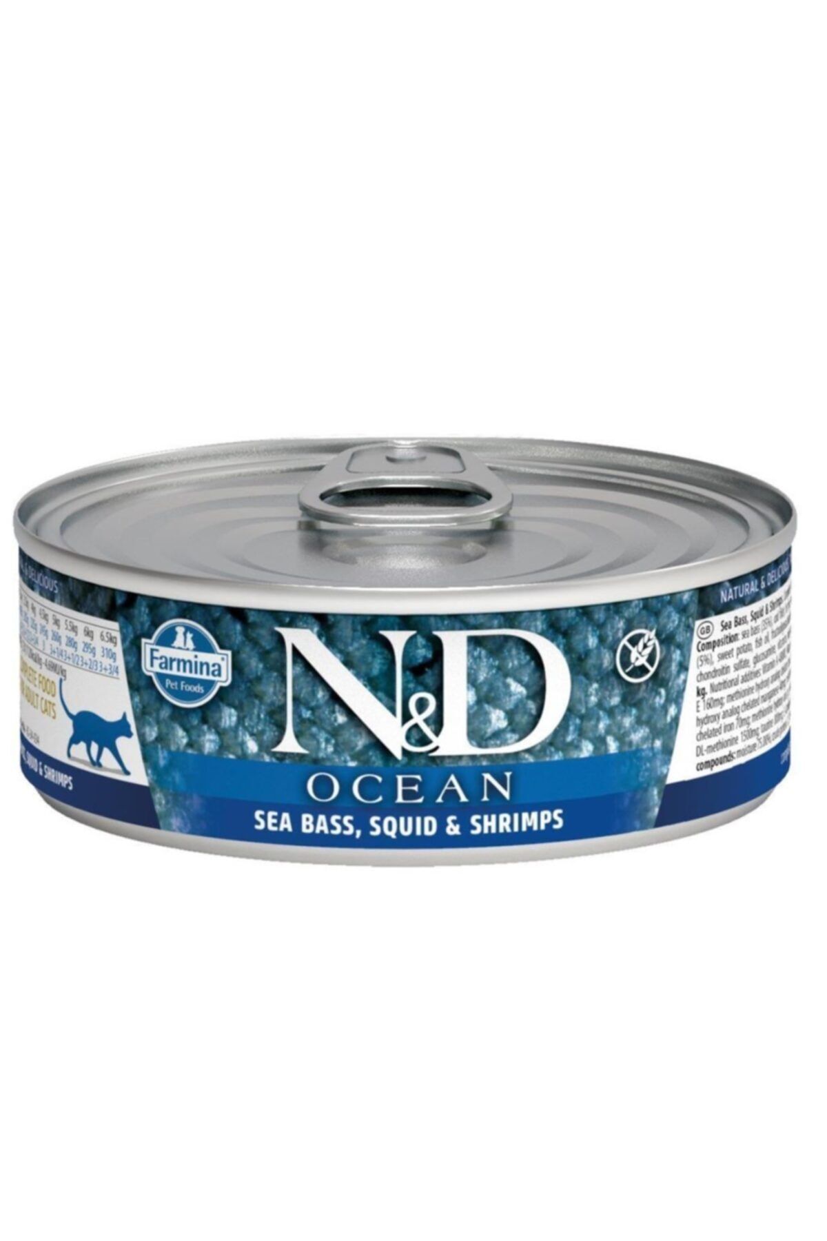 N & D Ocean Ton Balıklı Mürekkep Balıklı ve Karidesli Tahılsız Yetişkin Kedi Konservesi 80gr