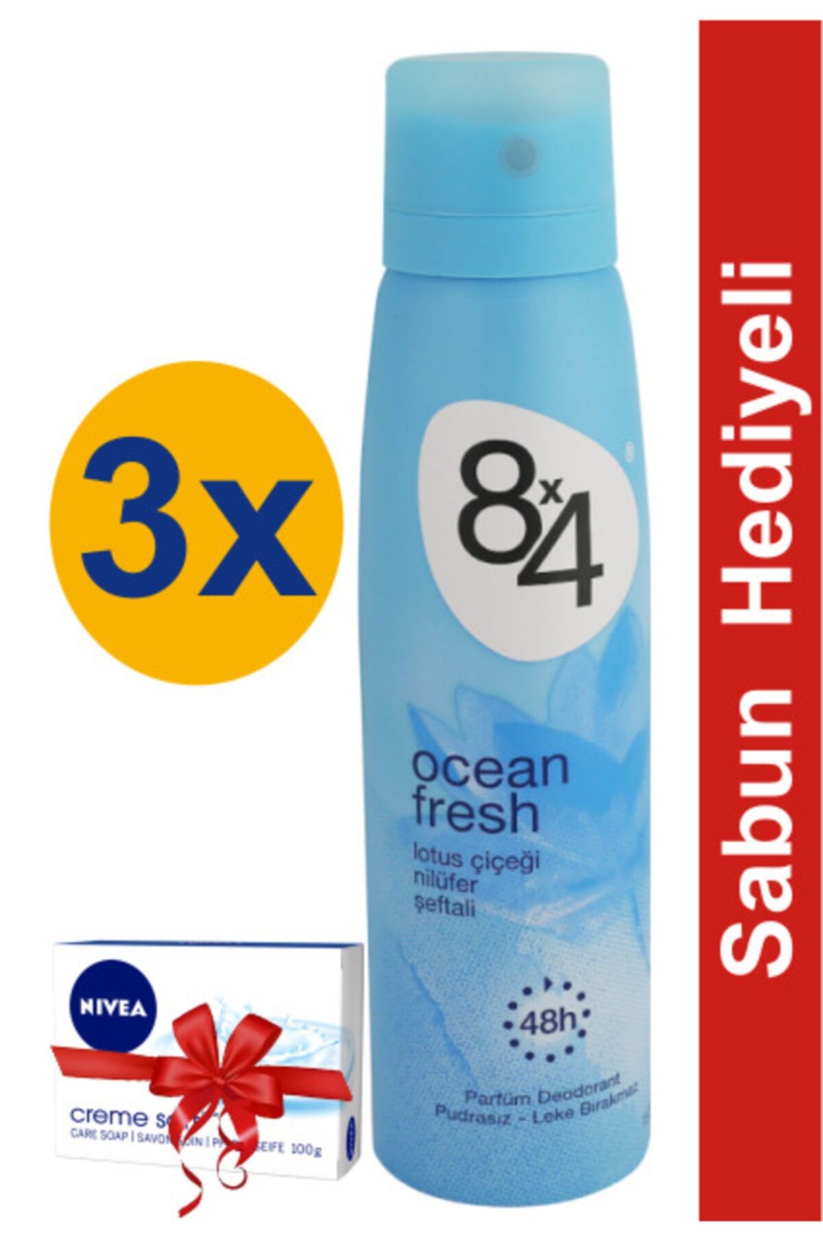 8x4 Ocean Fresh Pudrasız Unisex Deodorant Sprey 150 Ml X 3 Adet