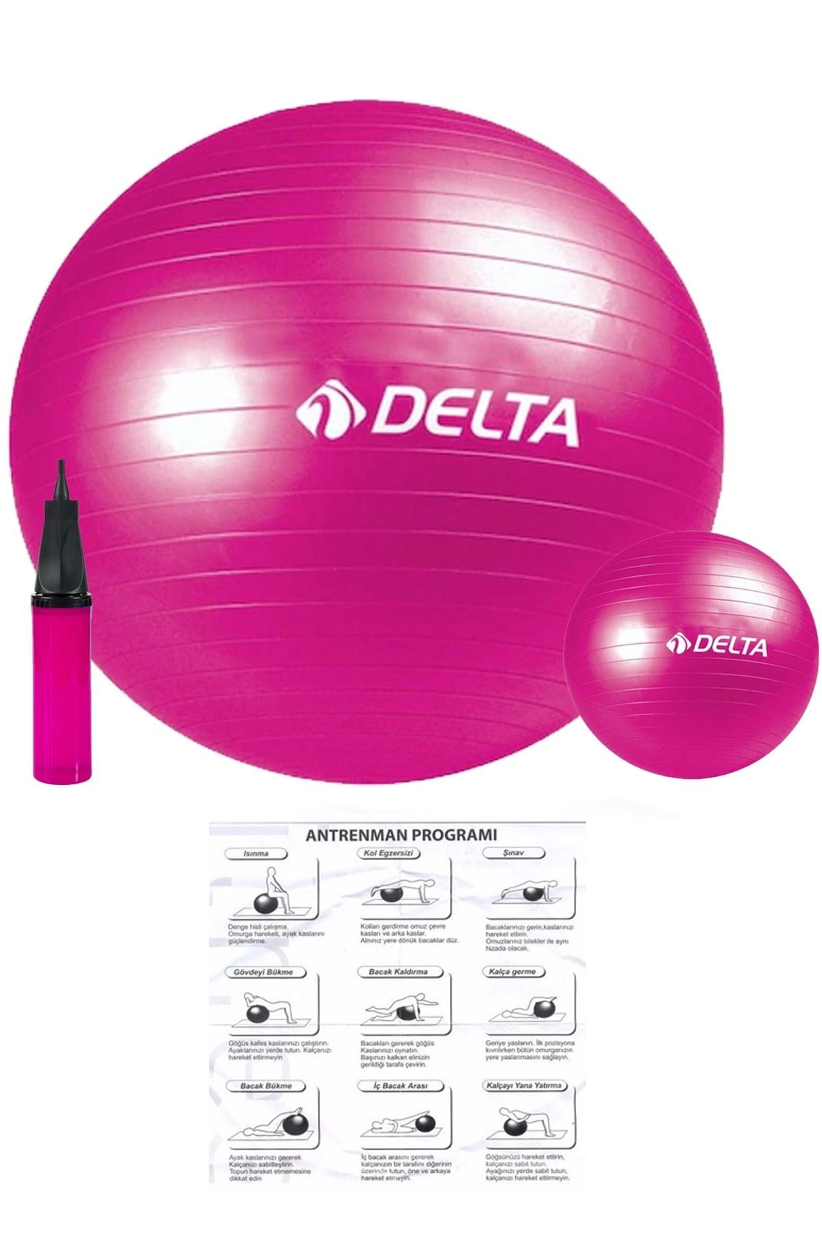 Delta Fuşya Pilates Egzersiz Topu Seti Büyük 55 Cm Pilates Topu Küçük 20cm Pilates Denge Topu Pompa