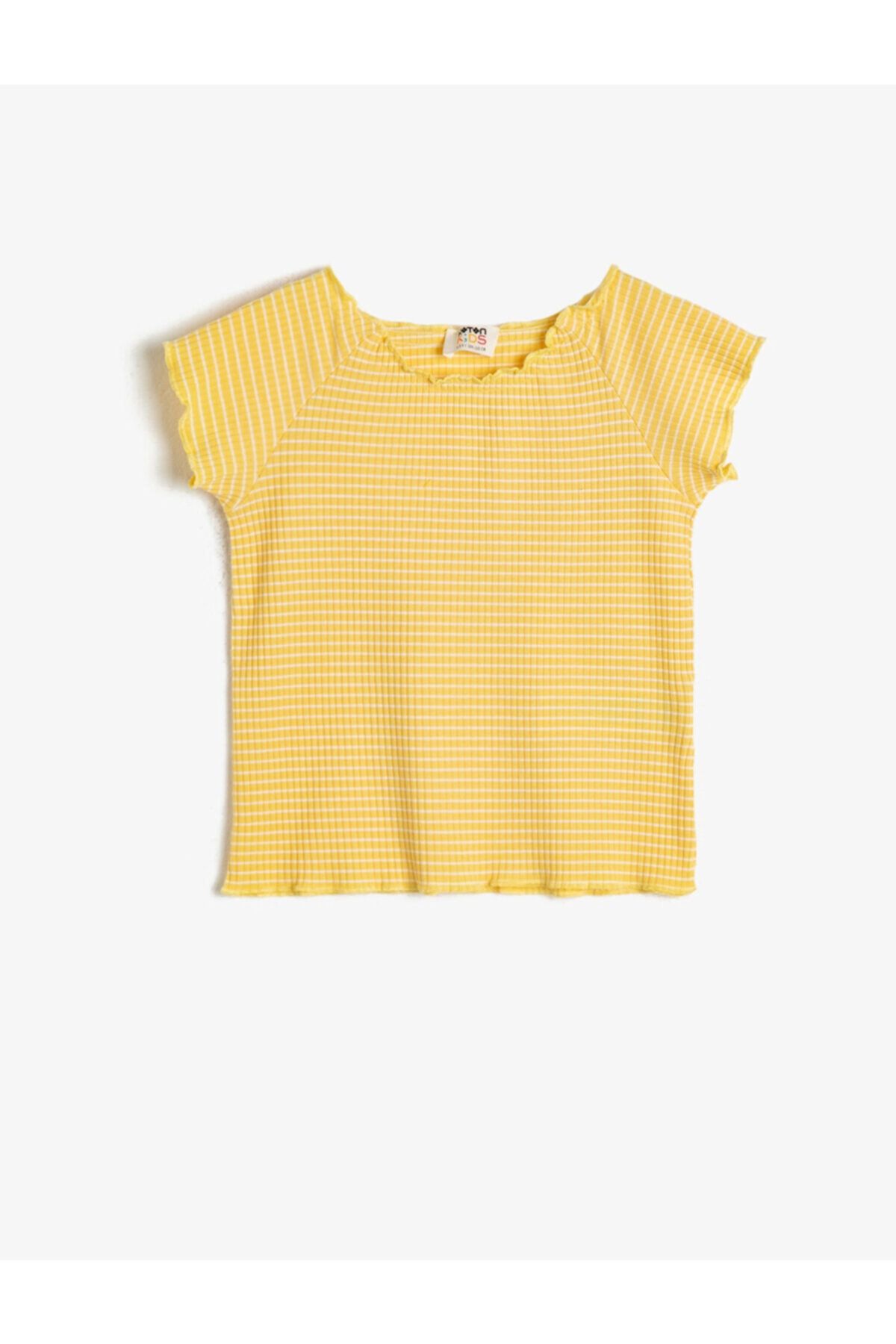 Koton Kız Çocuk Sarı Kareli T-Shirt