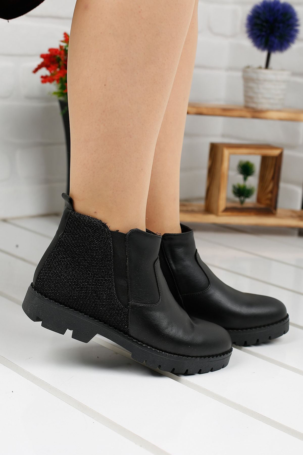 Ayakland Kadın Siyah Kışlık Termo Taban Bot Ayakkabı