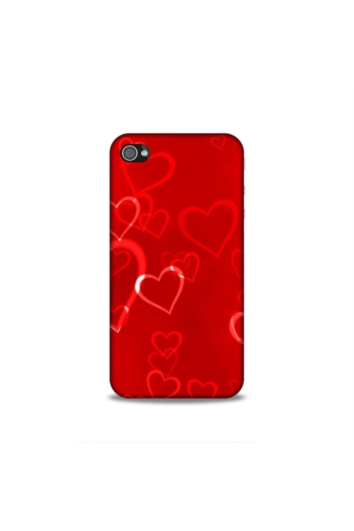 Pickcase Apple Iphone 4s Kılıf Desenli Arka Kapak Kırmızı Kalpler