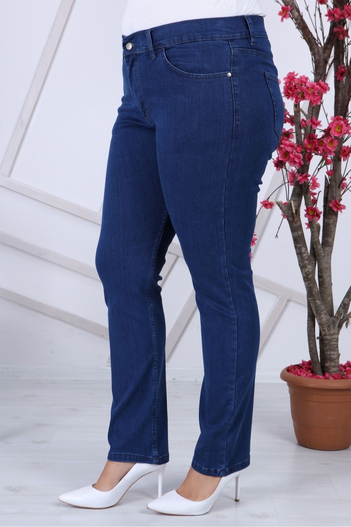 Gül Moda Mavi Yüksek Bel Boru Paça Kot Pantolon Jeans G035