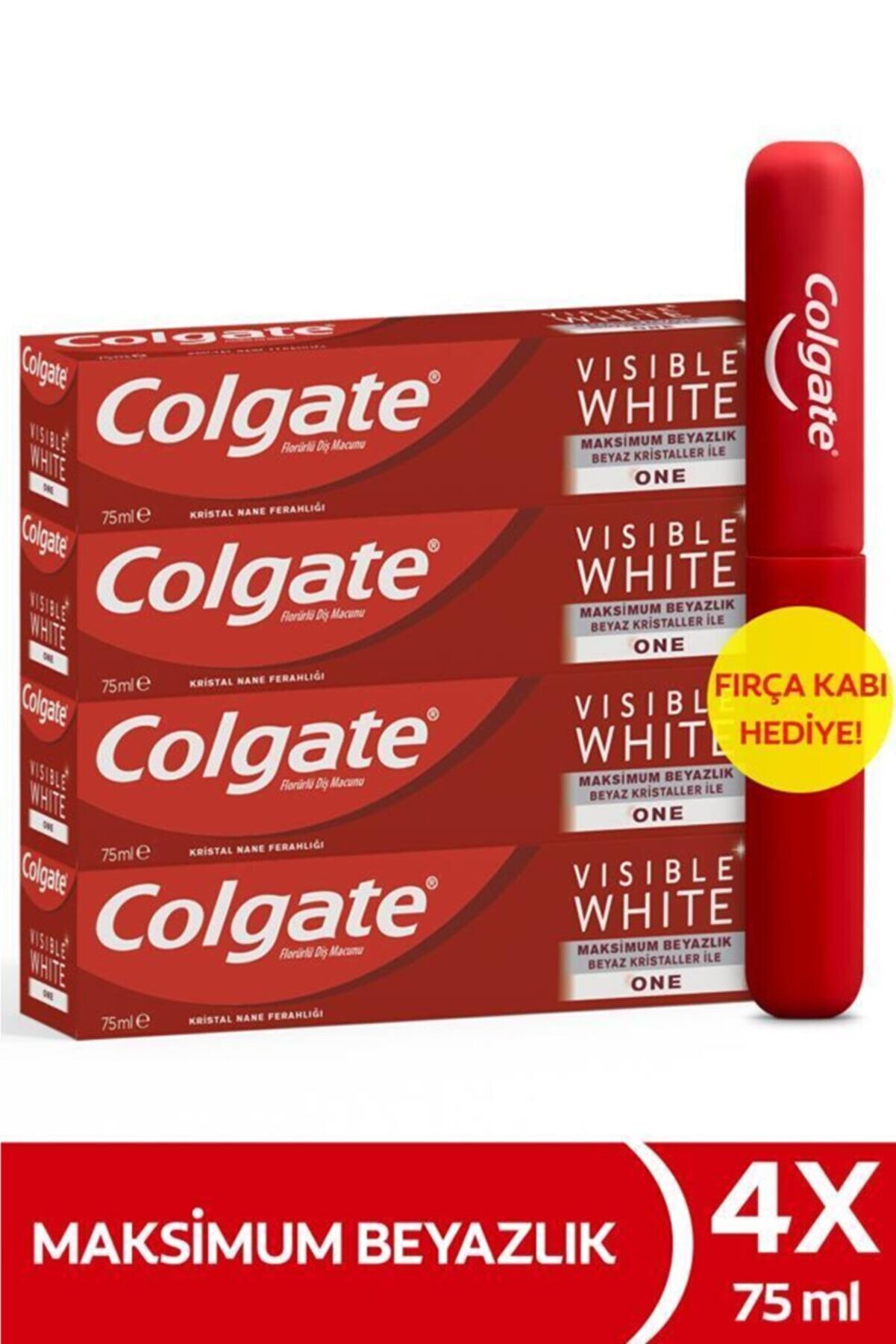 Colgate Visible White Maksimum Beyazlık Beyazlatıcı Diş Macunu 75 Ml 4x75 Ml + Fırça Kabı Hediye