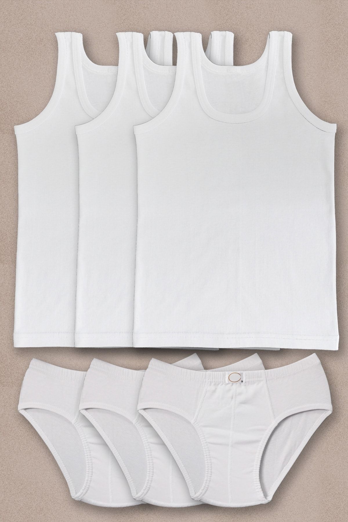 ali altun PRENS çamaşırları Erkek Çocuk Beyaz 3lü Paket Atlet Külot Takım 1250p3