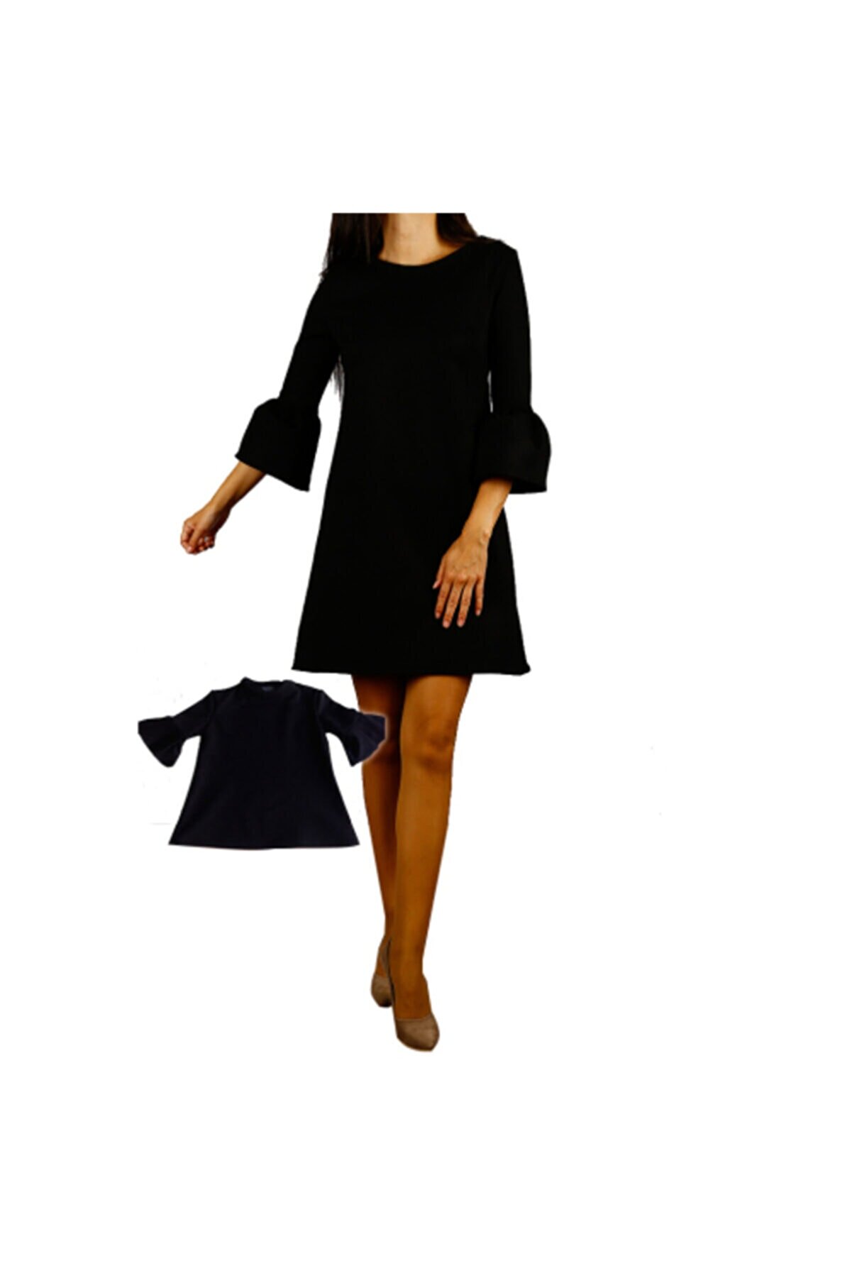 hotice tasarım Hotice Anne Kız Çocuk Kombin Siyah Çan Mini Elbise (TEKLİ FİYAT)