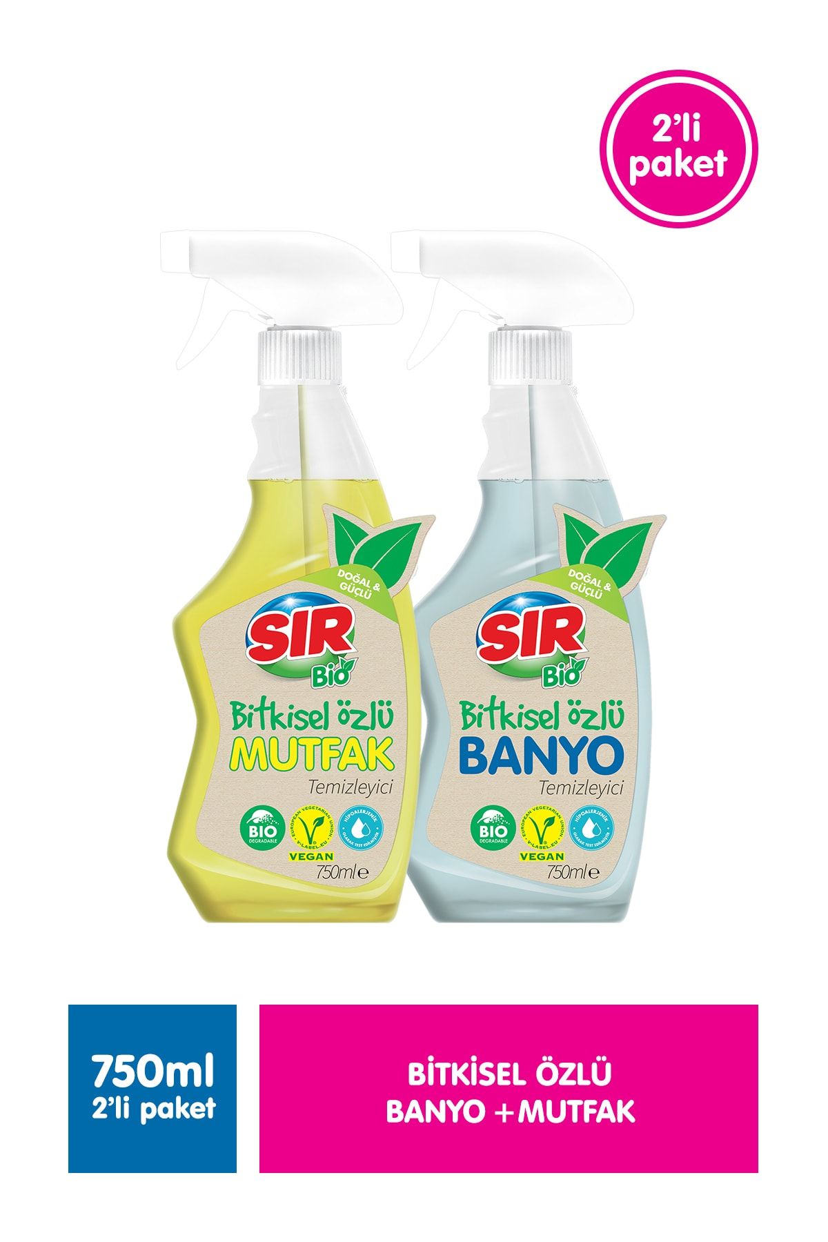 Sır Bio Bitkisel Özlü Mutfak Temizleyici  750 ml + Banyo Temizleyicisi 750 ml