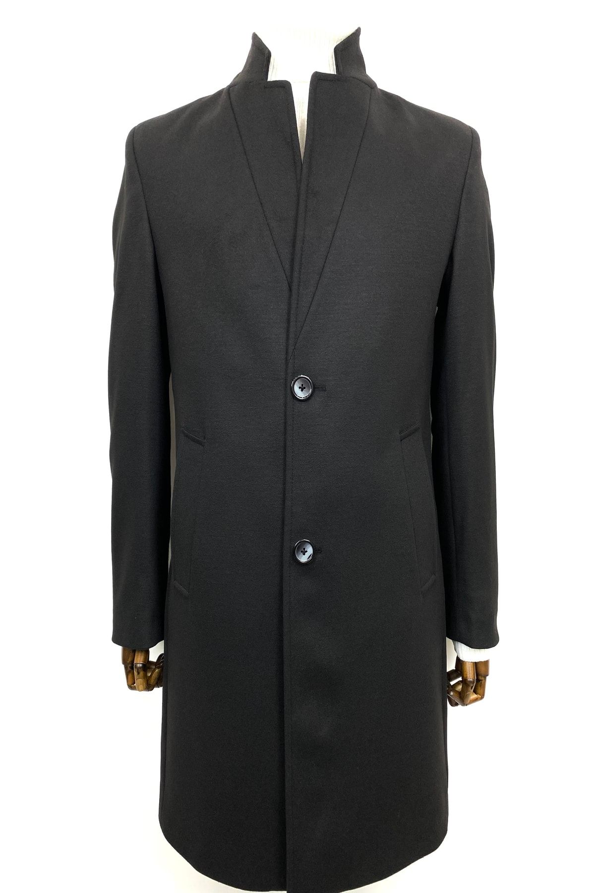 ŞAN GİYİM 3751 Erkek Poliviskon Siyah Açık Yaka Kısa Palto