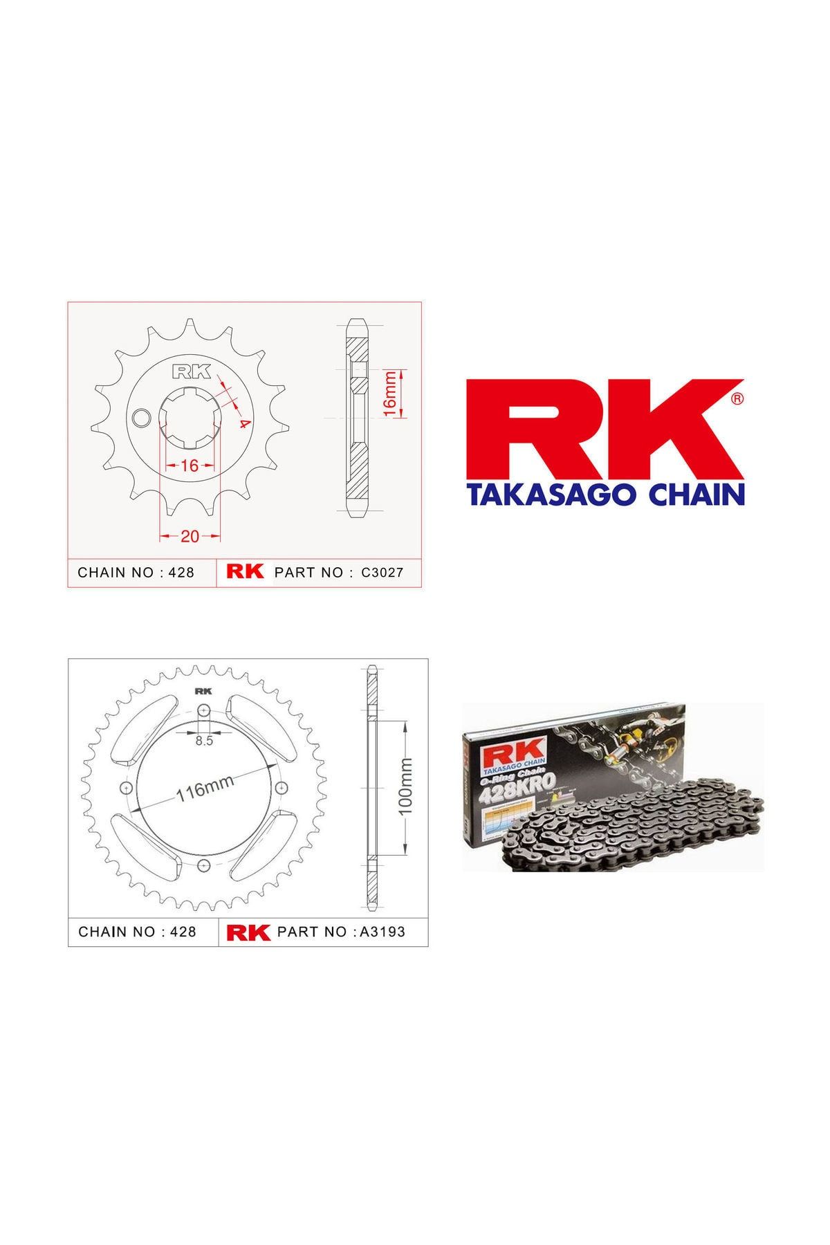 RK Kawasaki Kx 85 Rk O-Ring Zincir Dişli Set 428 Kro 14/50T(2001-2018)